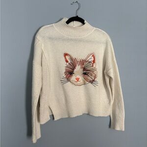 Anthropologie Moth cat embroidered turtle neck sweater
